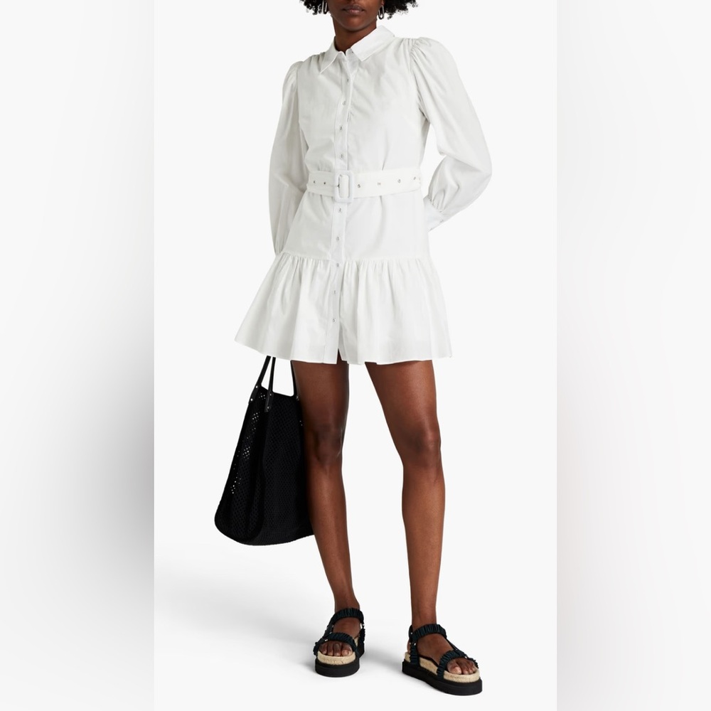 Walter Baker Tara Tiered Belted Cotton Dress in White size Large